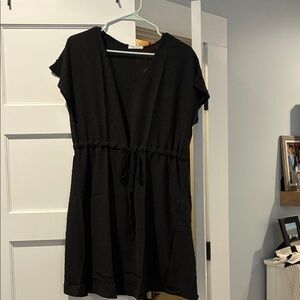 Black V-Neck Drawstring Waist cover up or dress.
